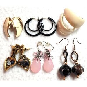 Vtg Pierced Earrings Lot Dangle Hoops Hearts Enamel Pink Cream Black Y2K 90s